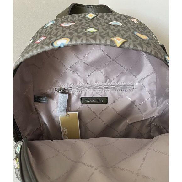 New Michael Kors Slater Medium Printed Signature Logo Backpack Olive - Picture 6 of 7